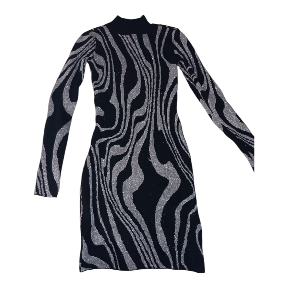 Planet Gold Black and Silver Long Sleeve Sheath Dress